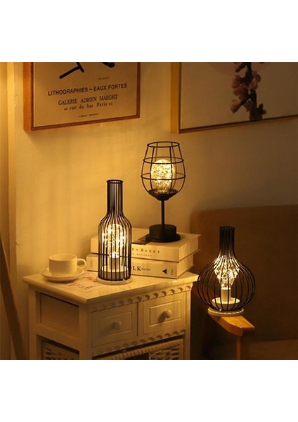 Art LED Table Lamp Reading Lamp Night Light Bedroom Bedside Lamp Desk Lighting Living Room Retro Classic Iron Home Decoration(Wine Bottle) (Yurt Dışından)