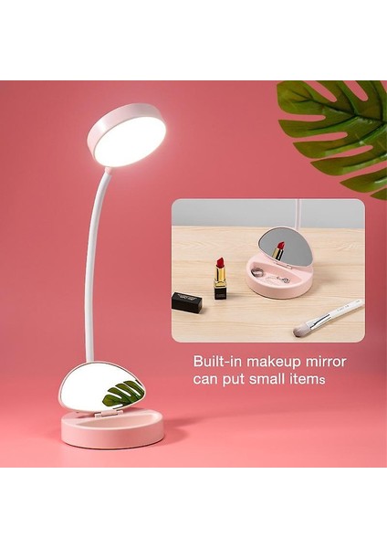 Ledtafellamp Make Up Spiegel LED Licht USB Student Boek Leeslampoogbescherming Mobieletelefoon Houderthuis Slaapzaal Nacht Licht(White) (Yurt Dışından)