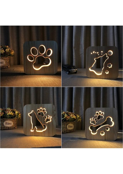 Ahşap Köpek Paw Kurt Kafa Lambası Çocuk Gece Lambası Çocuk Yatak Odası Dekorasyon Sıcak Işık LED USB Gece Işık Çocuk Hediye | Masa Lambaları (Yurt Dışından)
