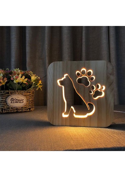Ahşap Köpek Paw Kurt Kafa Lambası Çocuk Gece Lambası Çocuk Yatak Odası Dekorasyon Sıcak Işık LED USB Gece Işık Çocuk Hediye | Masa Lambaları (Yurt Dışından)