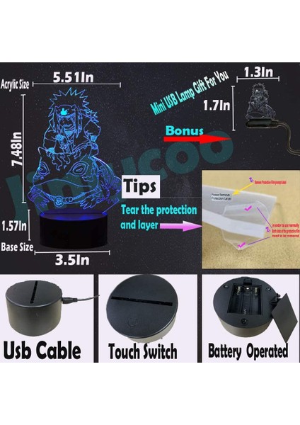 Naruto Jiraiya Light Japan Manga Cartoon Comic Sasuke Itachi LED Night Light For Boy Living Room Gama Sennin 3D Optical Cartoon Lighting 7 C (Yurt Dışından) fiyatları