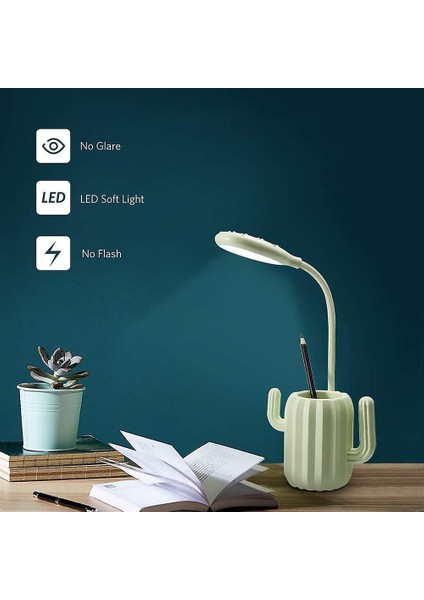 Kaktüs Yaratıcı Masa Lambası Kalem Tutucu Nightlight Ayarlanabilir Parlaklık Dokunmatik LED Oyun Masası Lambası Masaüstü Dekorasyon Kız Çocuk Kız Yeşil Kavrama ( (Yurt Dışından)