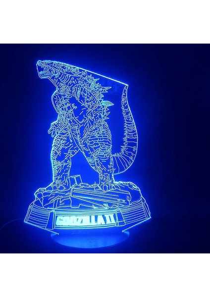 Dinozor Godzilla 3D LED Gece Lambası Yatak Odası Masa Lambası Renk Değiştirme (Yurt Dışından)