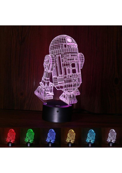 3D LED Gece Lambası Çocuk Yatak Odası Nightlight Anime Lamba R2D2 (Yurt Dışından)