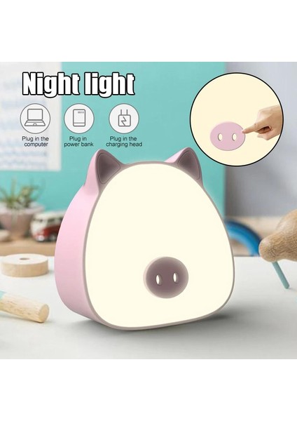 Mini Gece Lambası Sevimli Domuz Lambası Dokunmadan Sensör ile Şarj Edilebilir Renk Değişimi Çocuk Odası PAK55 | Masa Lambaları (Yurt Dışından)