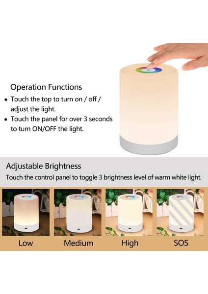 LED Night Light, Smart Bedside Table Lamp, Touch Control, Dimmable, USB Rechargable, Portable, Color Changing Rgb For Kids, Bedroom, Camping (Yurt Dışından)