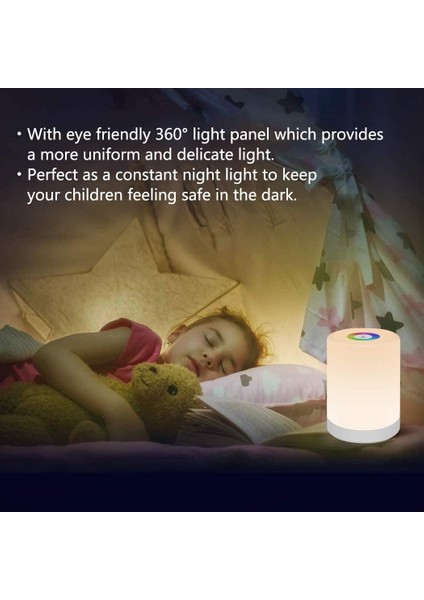 LED Night Light, Smart Bedside Table Lamp, Touch Control, Dimmable, USB Rechargable, Portable, Color Changing Rgb For Kids, Bedroom, Camping (Yurt Dışından)