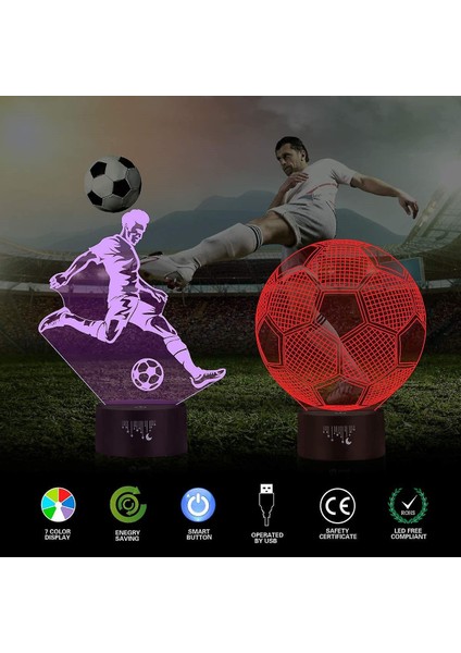 Futbol 3D Lamba, LED Gece Işık Illusion Lambaları 7 Renkler Değişim Dokunmatik Kontrol (Yurt Dışından)