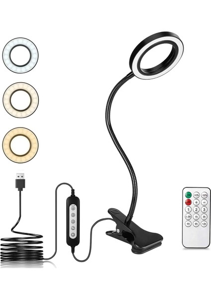 Clip On Desk Lamp, Maxuni 8W 40 LED Adjustable Clamp Reading Light With 3 Color Mode And 10 Level Brightness, Eye-Care Book Light With Remot (Yurt Dışından)