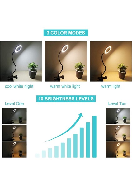 Clip On Desk Lamp, Maxuni 8W 40 LED Adjustable Clamp Reading Light With 3 Color Mode And 10 Level Brightness, Eye-Care Book Light With Remot (Yurt Dışından)