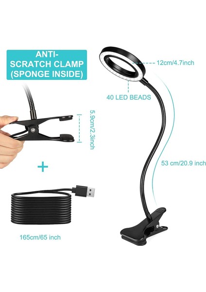 Clip On Desk Lamp, Maxuni 8W 40 LED Adjustable Clamp Reading Light With 3 Color Mode And 10 Level Brightness, Eye-Care Book Light With Remot (Yurt Dışından)
