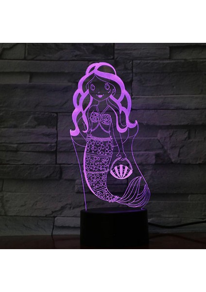 Mermaid 3D LED Gece Lambası Yatak Odası Masa Lambası Renk Değiştirme (Yurt Dışından)