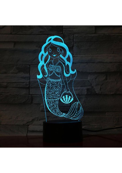 Mermaid 3D LED Gece Lambası Yatak Odası Masa Lambası Renk Değiştirme (Yurt Dışından)
