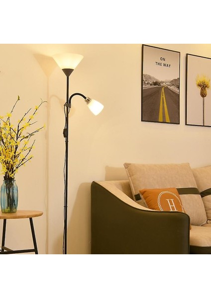 Floor Lamp Double Head Adjustable Vertical Table Lamp Picture Mother Lamp Living Room Study Bedside Lamp LED Eye Protection Lamp(White) (Yurt Dışından)