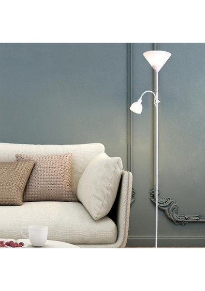 Floor Lamp Double Head Adjustable Vertical Table Lamp Picture Mother Lamp Living Room Study Bedside Lamp LED Eye Protection Lamp(White) (Yurt Dışından)
