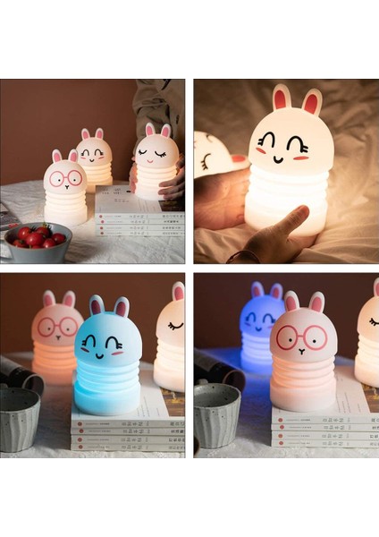 Uonlytech Silicone Rabbit Lamp Colorful Bunny Bedside Night Light Desktop Animal LED Lamp Infant Baby Sleeping Table Lamp Bedroom Night Lamp (Yurt Dışından)