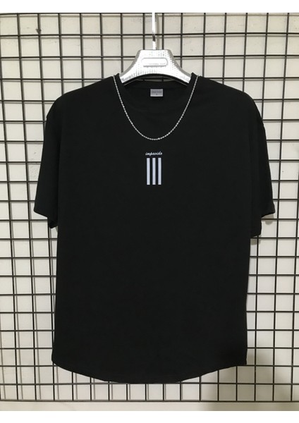 Oversize Tşirt Siyah Impavido 3 Çizgi
