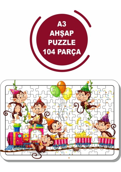 Maymunlar A3 104 Parça Puzzle, Oyuncak, Yapboz