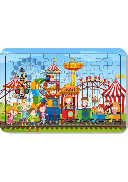 54 Parça Ahşap Puzzle Lunapark ve Tren