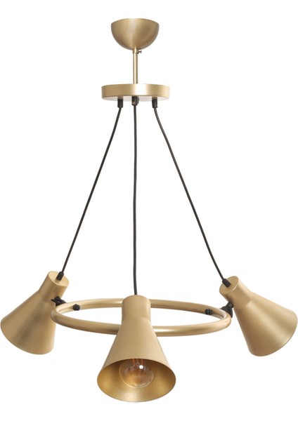 Rüzgar 3’lü Retro Rustik Mafsallı Gold Metal Avize