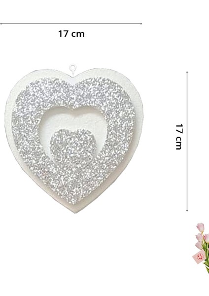 Kalp Sarkıt Strafor Süs, 17 cm x 4 Adet - Gümüş