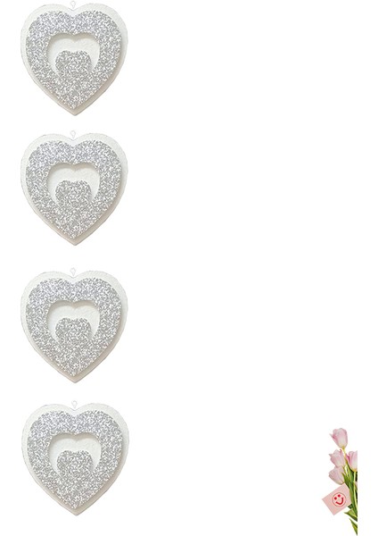 Kalp Sarkıt Strafor Süs, 17 cm x 4 Adet - Gümüş