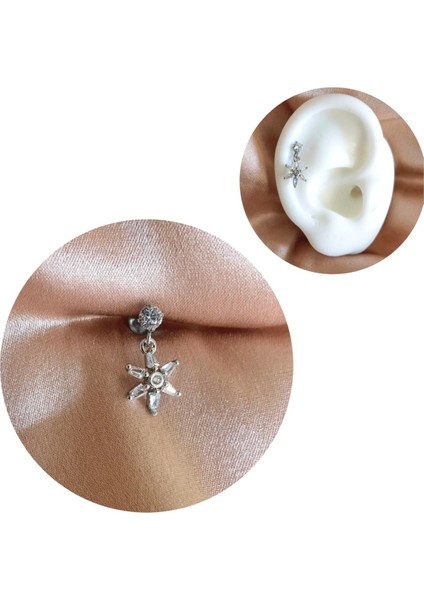 Cerrahi Çelik Yıldız Çiçeği Charmlı Piercing- Bar Uzunluğu 6 Mm- 1 Adet