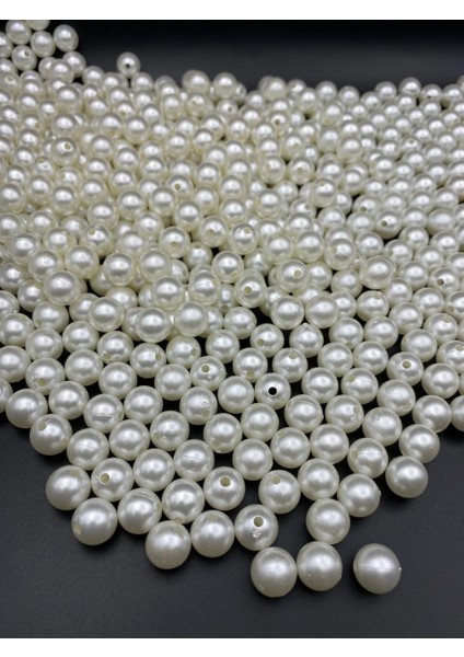 12MM Krem Renk Plastik Inci Boncuk, Çanta ve Takı Yapım Boncuğu (100 GR,~120 Adet)
