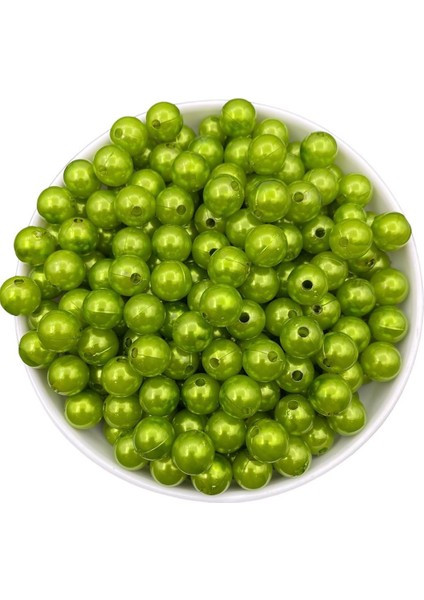 12MM Yeşil Renk Plastik Inci Boncuk, Çanta ve Takı Yapım Boncuğu (100 GR,~120 Adet)