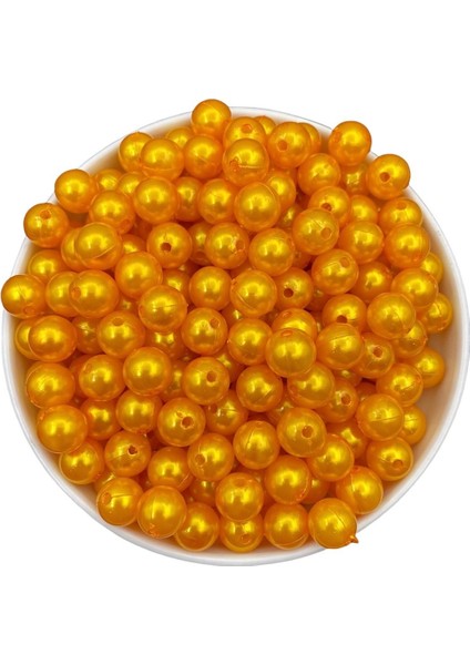 12MM Turuncu Renk Plastik Inci Boncuk, Çanta ve Takı Yapım Boncuğu (100 GR,~120 Adet)