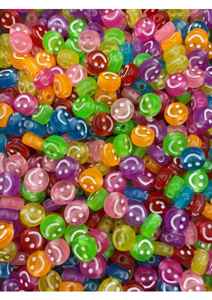 25GR Şeffaf Karışık Renkli 10MM Smile,gülen Yüz Surat Boncuk ,takı Boncuğu (25 Gr, ~80 Adet) fiyatları