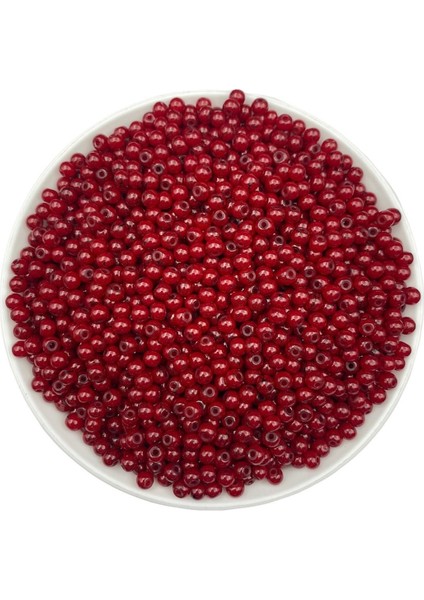 4mm Üzeri Desenli Damarlı Kırmızı Cam Boncuk , Cam Takı Yapım Boncuğu (50GR,~450ADET)