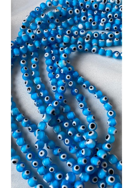 8mm Açık Mavi Yuvarlak Cam Nazar Boncuğu Dizisi /nazar Boncuk
