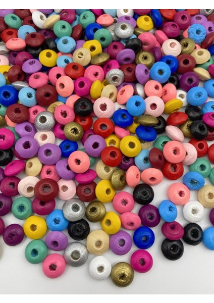 12MM Ufo Model Karışık Renkli Ahşap, Tahta Boncuk, 6X12MM Ahşap Boncuk (50GR,~200 Adet)