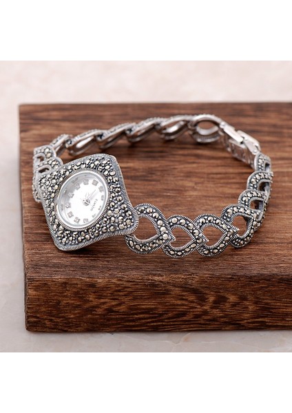 Markazit Taşlı Kalpli Gümüş Saat 120