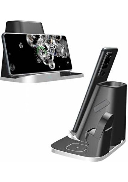 Polham 4in1 Kalemlikli Kablosuz Şarj Cihazı Standı, Telefon, Saat, Kulaklık Için Wireless Şarj Stand