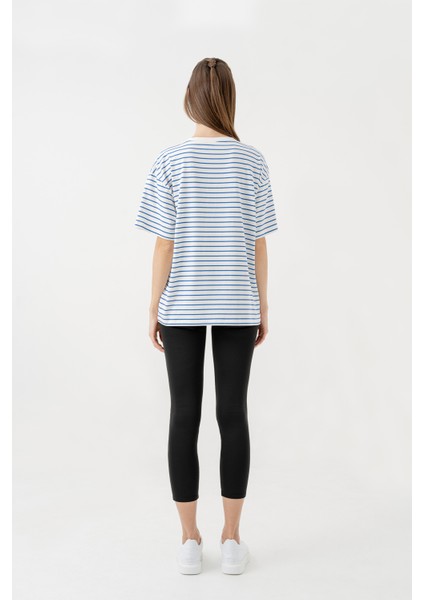 %100 Pamuklu Çizgili Oversize Tshirt 1097