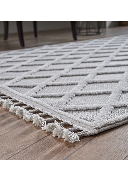 Deco Alvin 12763 Yeni Yüksek Kalite Modern Kabartmalı Örgü Saçaklı Gri Salon Halısı fırsatları