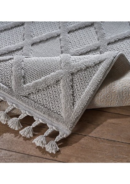 Deco Alvin 12763 Yeni Yüksek Kalite Modern Kabartmalı Örgü Saçaklı Gri Salon Halısı modelleri