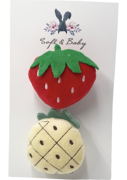 Soft And Baby Peluş Oyuncaklı Çilek ve Ananas 2'li Toka Seti