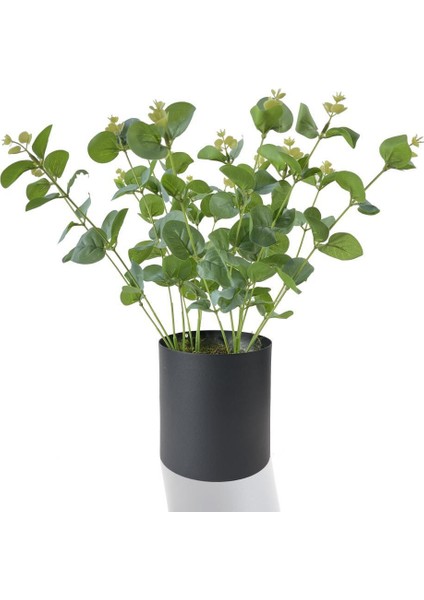 Yapay Çiçek Okaliptus Siyah Metal Saksılı Dekoratif Süs Çiçeği