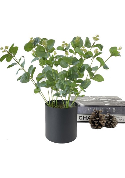Yapay Çiçek Okaliptus Siyah Metal Saksılı Dekoratif Süs Çiçeği fiyatları