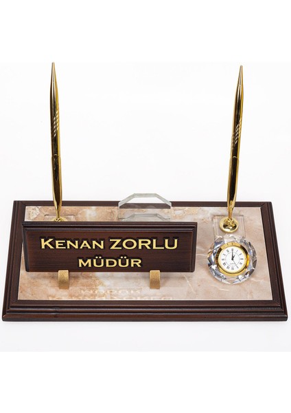 Mermer Zeminli Çift Kalemli Masa Isimlik Ahşap Masa Isimliği modelleri