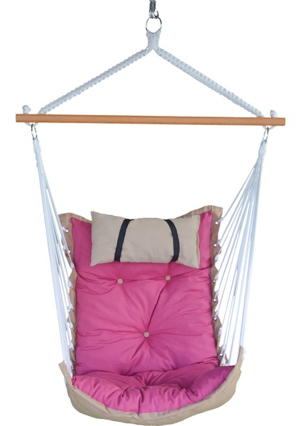 Püsküllü Sandalye Salıncak Yastıklı (Indigo & Kırmızı) Minderli