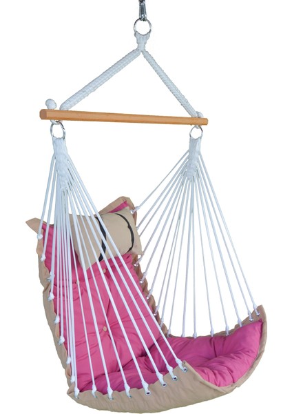Püsküllü Sandalye Salıncak Yastıklı (Indigo & Kırmızı) Minderli