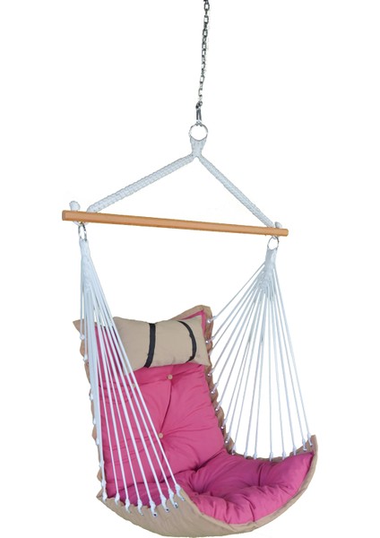 Püsküllü Sandalye Salıncak Yastıklı (Indigo & Kırmızı) Minderli