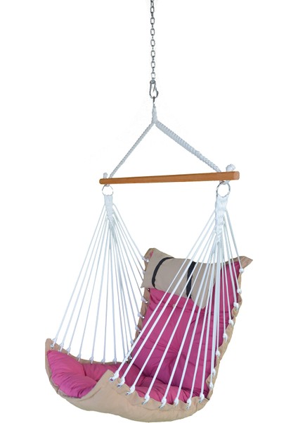 Püsküllü Sandalye Salıncak Yastıklı (Indigo & Kırmızı) Minderli