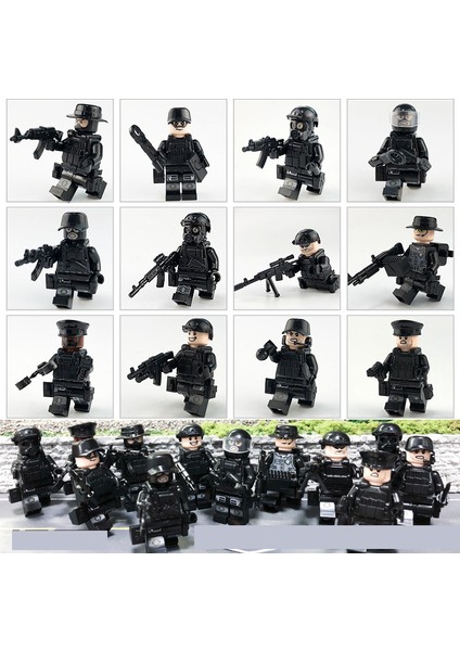 12 Parça Siyah Swat Polis Minifigure Yapı Taşı Aksesuarları Askeri Oyuncak (Yurt Dışından)