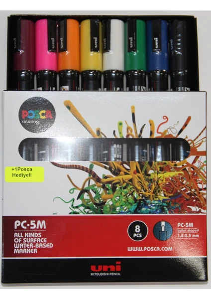 Uni Posca Pc-5m Su Bazlı Boyama Markörü Seti Ana Renkler 8 Renk 1.8-2.5 mm