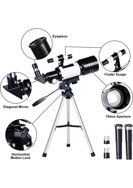 F30070 Zoom 150X 70MM Hd Astronomik Reflektör Teleskop Kiti W / Tripod ile Telefon Kelepçesi (Yurt Dışından)